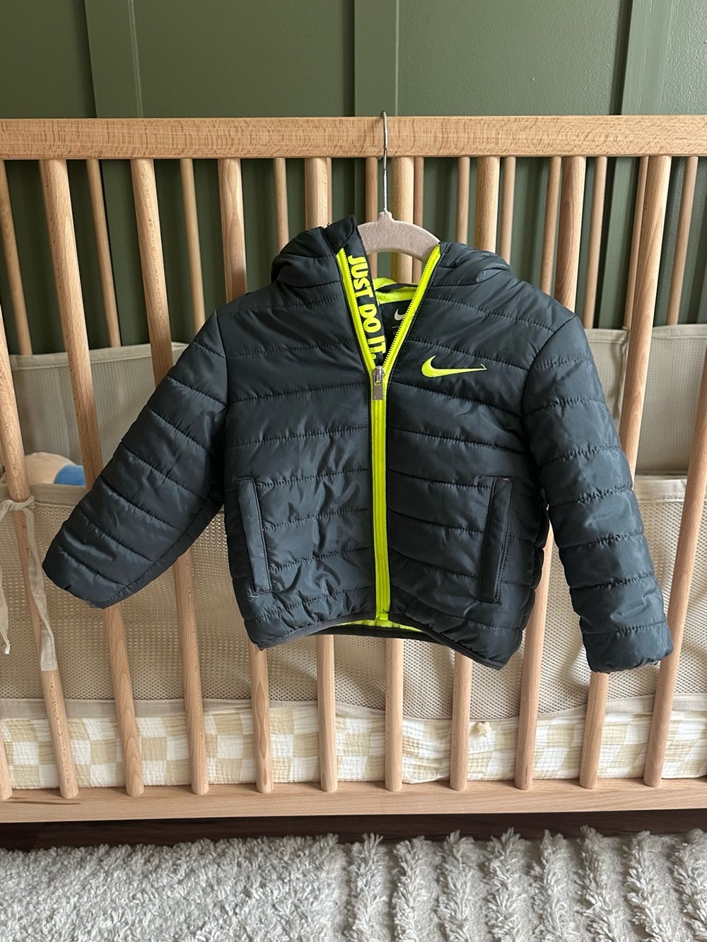 Nike Baby Gray Puffer Jacket with Neon Yellow Trim